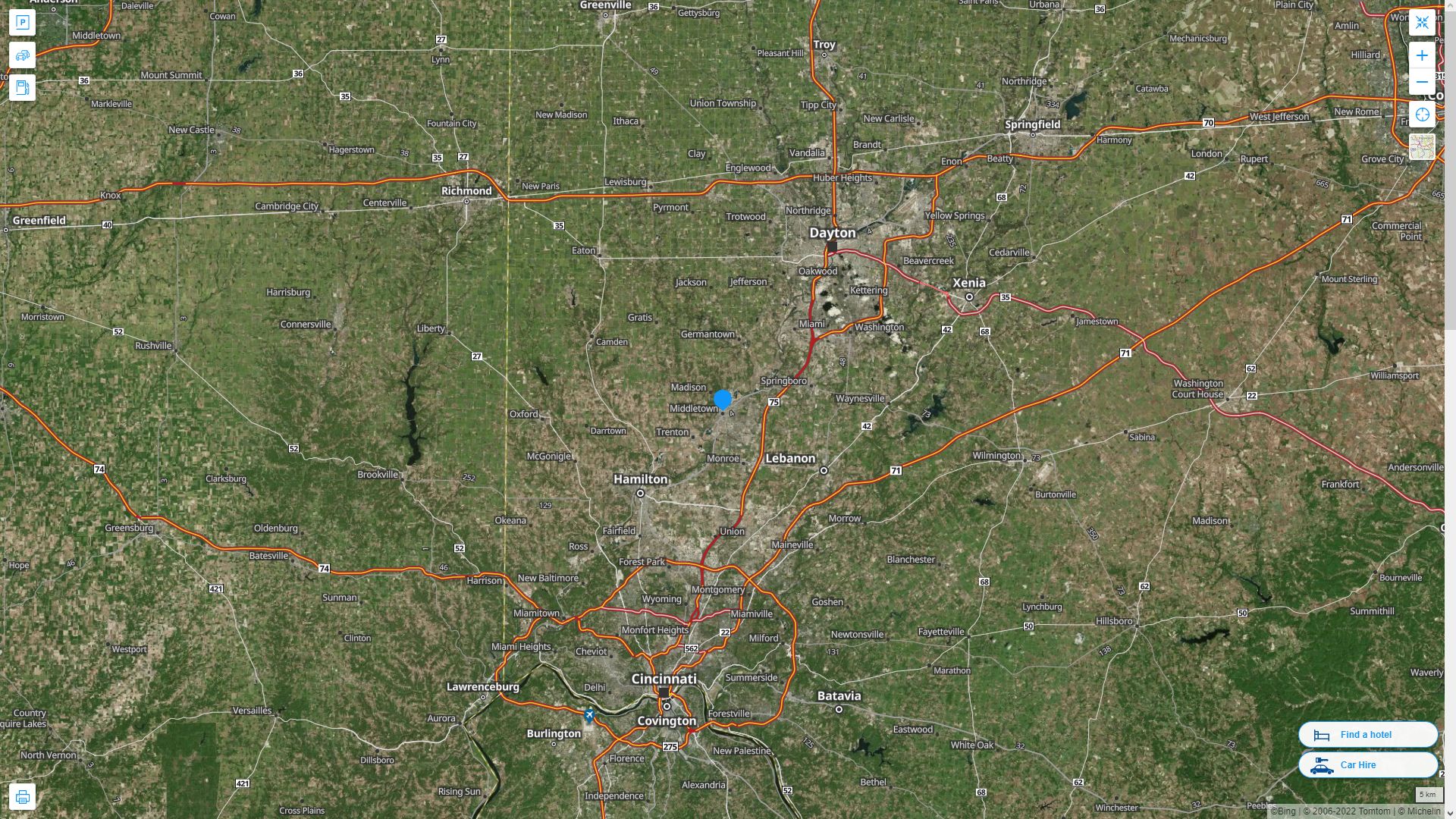 Middletown Ohio Highway and Road Map with Satellite View